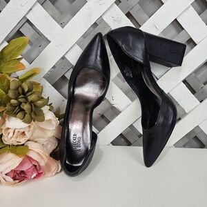 Bleecker & Bond Black Leather Cutout Block High Heels Size 9.5